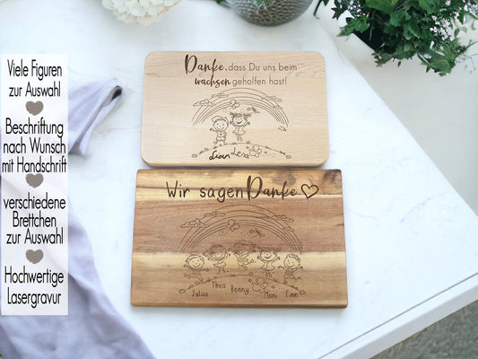 Schneidebrett Erzieherin | Abschiedsgeschenk Kindergarten Kita Schule | Frühstücksbrett Vesperbrett personalisiert | Holzbrett Lasergravur Danke, dass du uns beim wachsen geholfen hast Danke für alles Geschenk Kita Erzieherin Danke sagen Handschrift