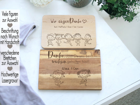 Schneidebrett Erzieherin | Abschiedsgeschenk Kindergarten Kita Schule | Frühstücksbrett Vesperbrett personalisiert | Holzbrett Lasergravur Danke, dass du uns beim wachsen geholfen hast Danke für alles Geschenk Kita Erzieherin Danke sagenHandschrift