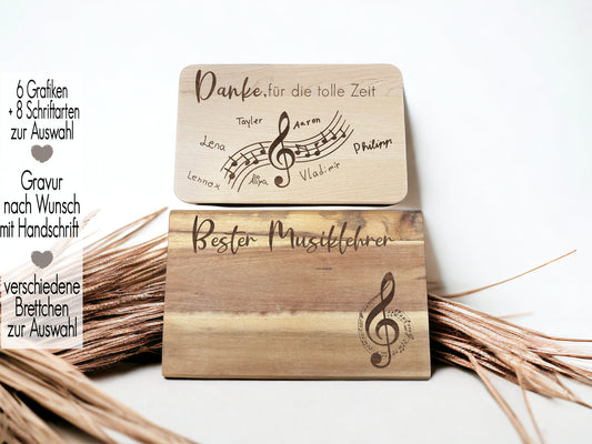 Abschiedsgeschenk Kindergarten Kita Schule Musik Liebhaber Schneidebrett für Musiklehrer | Vesperbrett personalisiert Holzbrett Handschrift | Musik Kurs Klavier Piano Gesang