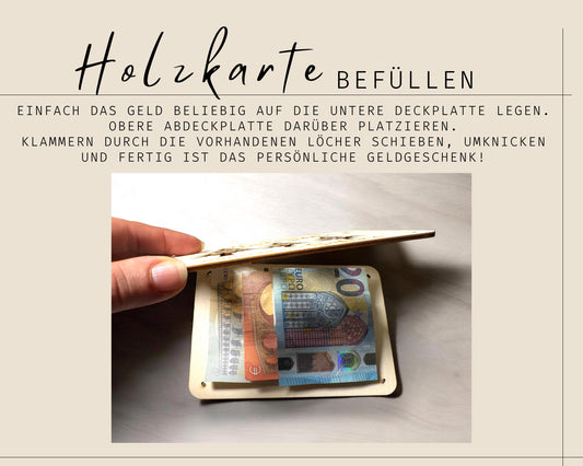 Geldgeschenk Holzkarte für Rente Ruhestand Geschenk