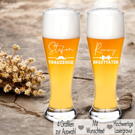 Weizenglas mit Gravur personalisiert mit Name Wunschwort und Symbol Geschenkidee Brautvater Trauzeuge Geschenk Geburtstag Männer Bierglas Schnurrbart Weste Fliege Brille Herz