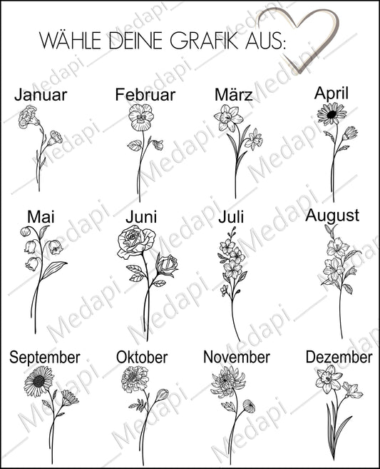 Kork Untersetzer für Gläser personalisiert Gravur Glasuntersetzer Kommunion Taufe Namensschild Platzkarte Hochzeit Gastgeschenk Monatsblumen