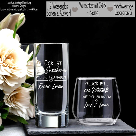 Trinkglas mit Gravur Namen personalisiert Wasserglas Saft Herz Wunschwort Geschenkidee Freundin Geschenk Frauen | Mama Geburtstag Hochzeit Beste Ehefrau Bester Ehemann Trauzeugin Braut Bräutigam Geschenkidee Erzieher mit Herz Bester Lehrer Beste Hebamme