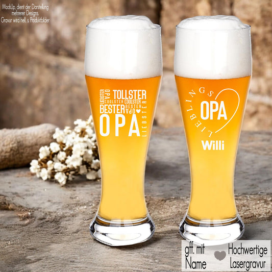 Weizenglas mit Gravur personalisiert mit Name | Geschenkidee Opa Uropa Geschenk Geburtstag Bierglas Bester Opa Lieblings Opi Tollster