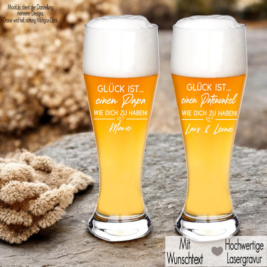 Weizenglas mit Gravur personalisiert mit Name Wunschwort | Glück ist... Geschenkidee Papa Opa Patenonkel Geschenk Geburtstag Männer Bierglas Glück ist einen Papa wie dich zu haben, deine Kinder wir lieben dich