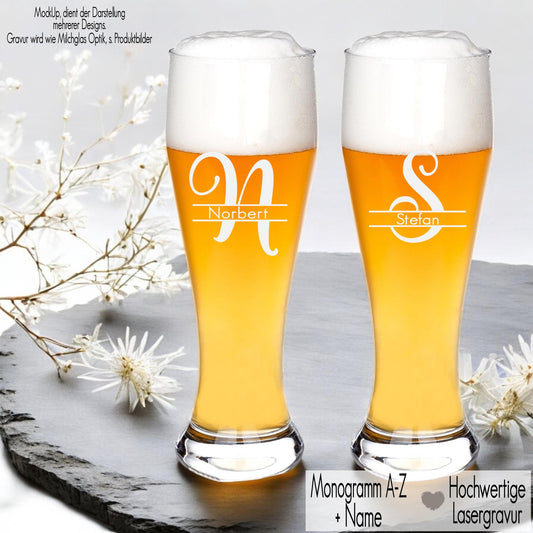 Weizenglas mit Gravur personalisiert mit Monogramm & Name Geschenkidee Papa Opa Geschenk Patenonkel Geburtstag Männer Bierglas Glas Initial