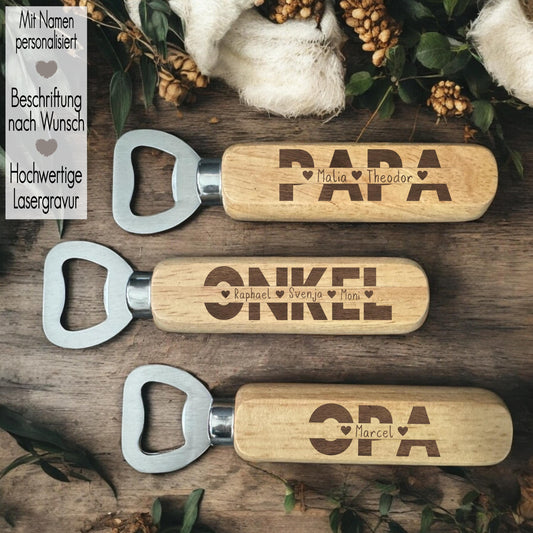 Flaschenöffner personalisiert für Opa Papa Onkel | Geschenkidee für Ihn | Bieröffner Kapselheber Holz für Geburtstag Vatertag | Weihnachten