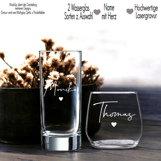 Trinkglas mit Gravur Namen Herz personalisiert Wasserglas Saftglas Geschenkidee für Sie & Ihn Gastgeschenke Taufe Hochzeit Geburtstag