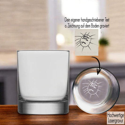 Trinkglas mit Gravur personalisiert mit handgeschriebener Nachricht Zeichnung | Geschenkidee für Ihn Papa Geschenk für Sie Mama WIr Lieben Dich Paar Geschenk Eltern Geschenk Einfach mal Danke sagen