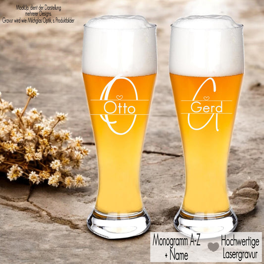 Weizenglas mit Gravur personalisiert mit Monogramm & Name Geschenkidee Papa Opa Geschenk Patenonkel Geburtstag Männer Bierglas Glas Initial