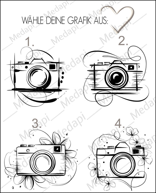 Trinkglas mit Gravur Name und Wunschtext mit Kamera Grafik Wasserglas
