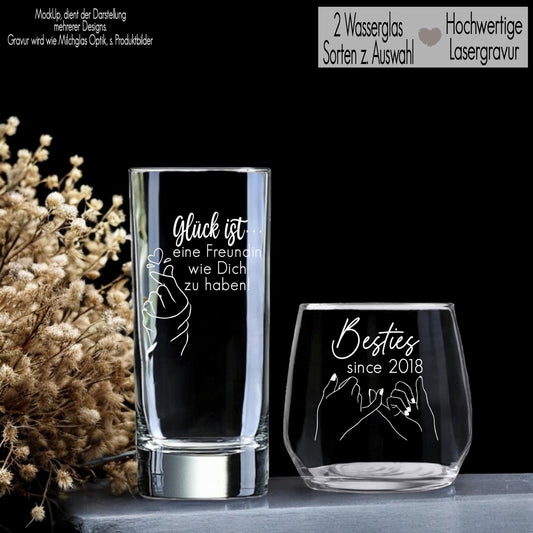 Trinkglas mit Gravur Namen personalisiert Wasserglas Geschenkidee Beste Freundin Geschenk BFF Besties Freundschaft Herzensmensch Geburtstag