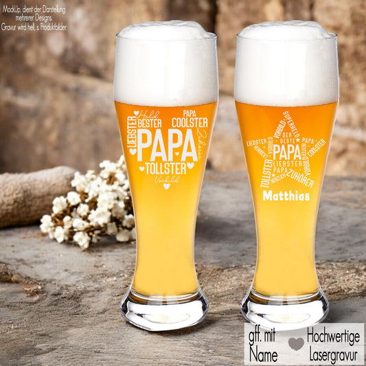 Weizenglas mit Gravur personalisiert mit Name | Geschenkidee Bester Papa der Welt Geschenk Geburtstag Männer Bierglas Tollster coolster