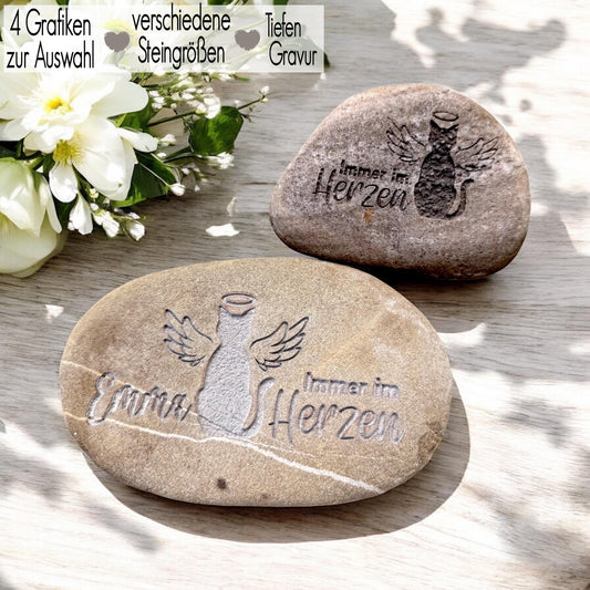 Gedenkstein mit Gravur Grabschmuck Natur Trauerstein Andenken Haustier Hund Katze Memorial Name Gedenktafel Trauerdeko Urnengrab Grabstein