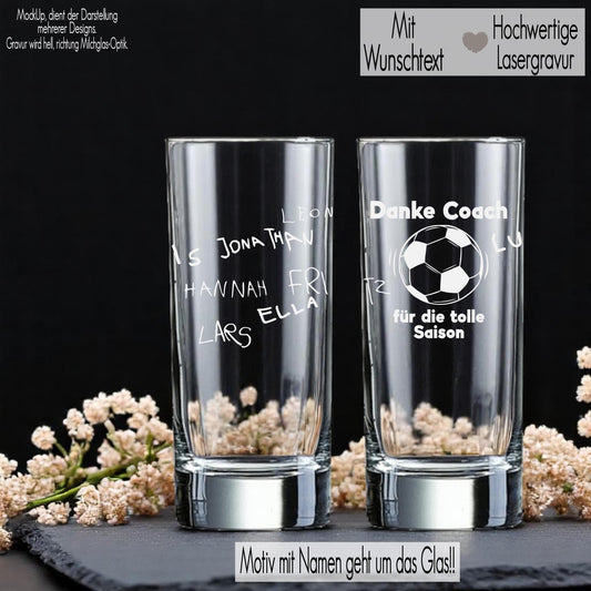 Trinkglas mit Gravur Trainer Geschenk Fußball Handball personalisiert mit Name Team Geschenkidee Abschied Saison Ende Wasserglas
