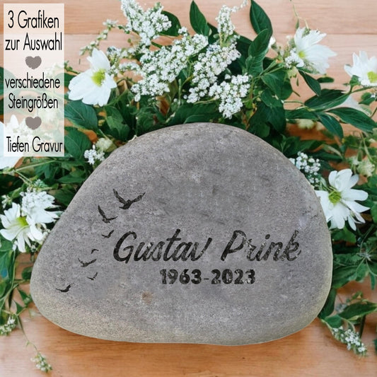 Gedenkstein mit Gravur Grabschmuck Natur Trauerstein Andenken Memorial Name Gedenktafel Trauerdeko Urnengrab Grabstein Stein Seebestattung