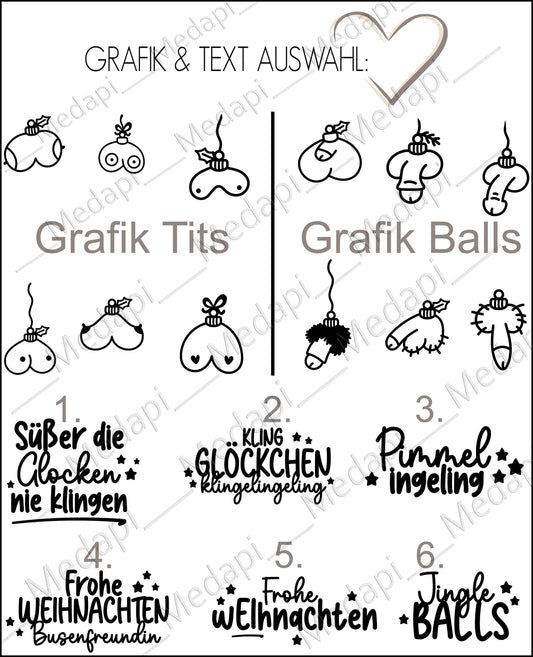 Glastasse mit Henkel Trinklgas Gravur personalisiert Name | Glasbecher Glühwein Kaffee Tee Tasse | Tits Christmas Balls Weihnachtsgeschenk