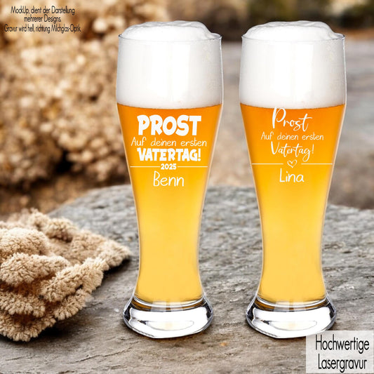 Weizenglas mit Gravur personalisiert mit Name Prost Papa auf deinen ersten Vatertag | Geschenkidee Papa Männer Bierglas Vatertagsgeschenk