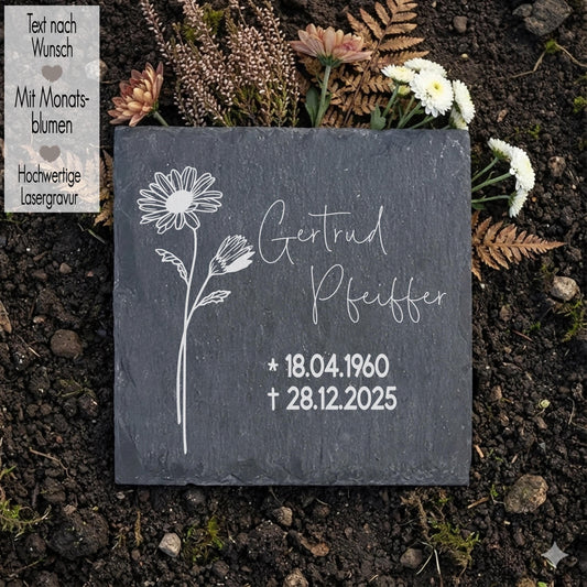 Gedenktafel aus Schiefer mit Gravur Grabschmuck Natur | Urnengrabstein Memorial Name Gedenkstein Trauerdeko Grabstein Stein Seebestattung