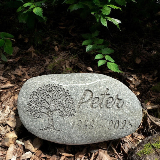 Gedenkstein mit Gravur Grabschmuck Natur Trauerstein Andenken Memorial Name Gedenktafel Trauerdeko Urnengrab Grabstein Stein Seebestattung
