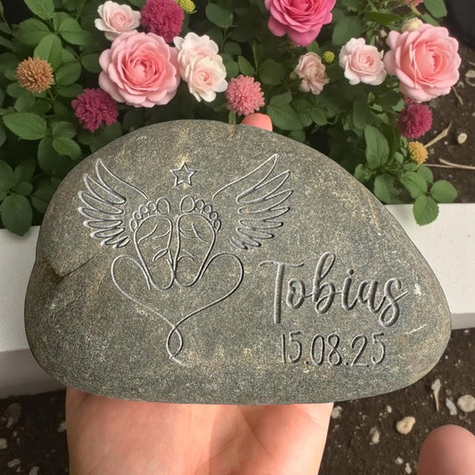 Sternenkind Gedenkstein mit Gravur Grabschmuck Natur Trauerstein Andenken Memorial Name Gedenktafel Trauerdeko Urnengrab Grabstein Stein