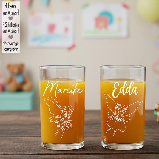 Kindertrinkglas mit Gravur Name Motiv personalisiertes Kinderglas Geschenkidee für Mädchen zum Geburtstag Elfe Fee Märchen Fabelwesen