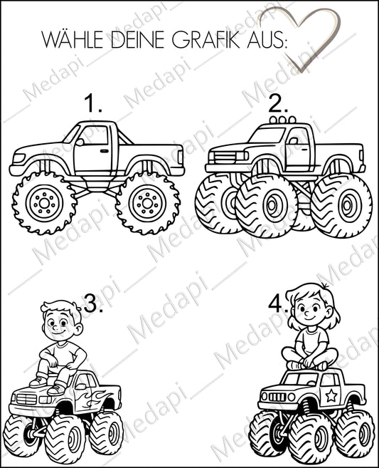 Kindertrinkglas mit Gravur Name Motiv personalisiertes Kinderglas Geschenkidee für Jungen Mädchen zum Geburtstag Monstertruck Racing