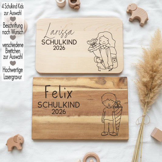 Holz Vesperbrett Kind personalisiert Name | Schneidebrett mit Gravur | Geschenk Junge Mädchen Schultüte Einschulung Kita Abschied Mitgebsel
