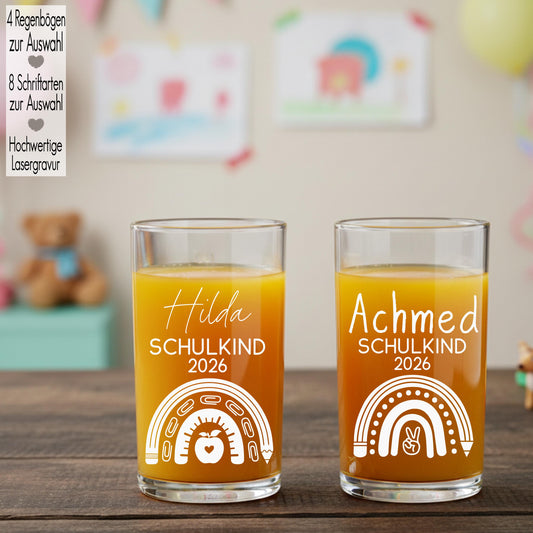 Kindertrinkglas mit Gravur Name Motiv personalisiertes Kinderglas Geschenkidee für Jungen Mädchen zur Einschulung Kita Abschied Schultüte