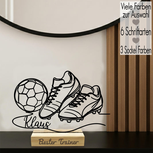 Fußballtrainer Geschenkidee Coach Abschiedsgeschenk Fußballfan Line Art Aufsteller mit Name | 3D Druck Saison Abschluß Danke