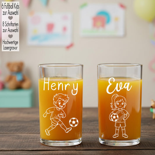 Kindertrinkglas mit Gravur Name Motiv personalisiertes Kinderglas Geschenkidee für Jungen Mädchen zum Geburtstag Fußball Sport Team Verein