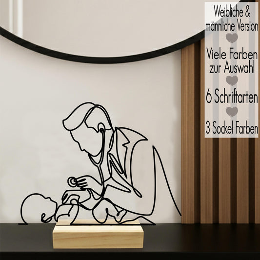Kinderarzt Geschenkidee personalisiert mit Name | Geschenk & Praxis-Deko für Ärzte Hebammen | Line Art Aufsteller Deko 3D Druck Arzt Danke