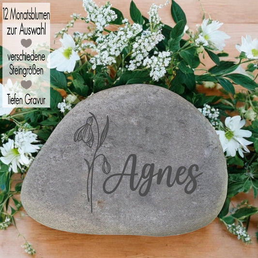 Gedenkstein mit Gravur GrabsteinNatur Trauerstein Andenken Memorial Gedenktafel Trauerdeko Urnengrab Seebestattung Geburtsblume Monatsblume