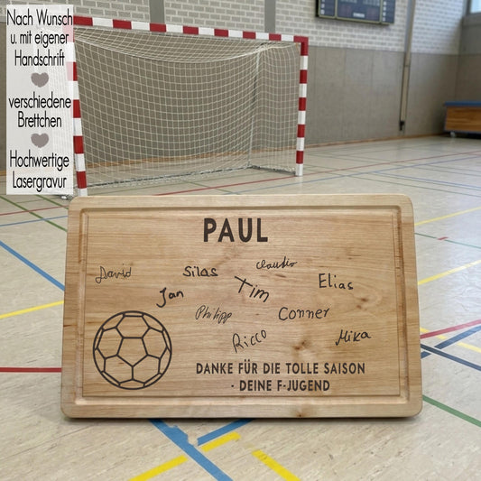 Handballtrainer Schneidebrett Geschenkidee Coach Saison Abschluß Abschiedsgeschenk | Vesperbrett personalisiert Holzbrett Handball Tunier