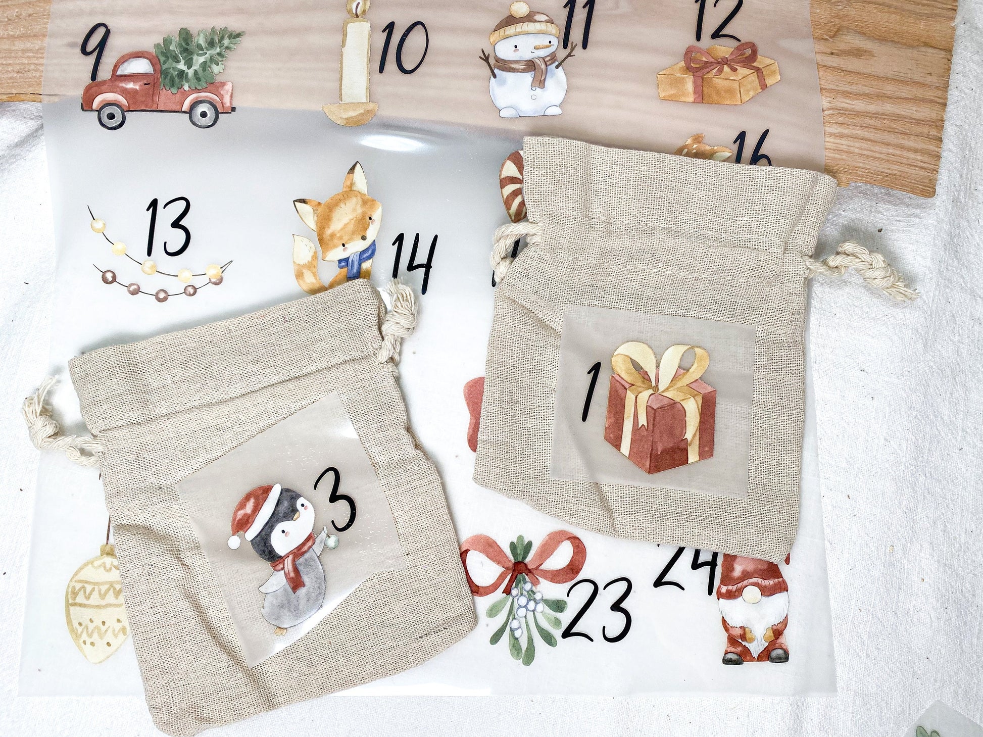 Viele Designs Adventskalender personalisiert Kinder | Säckchen Leinen Stoff zum befüllen |Weihnachtsgeschenk DIY Advent Weihnachten Kalender