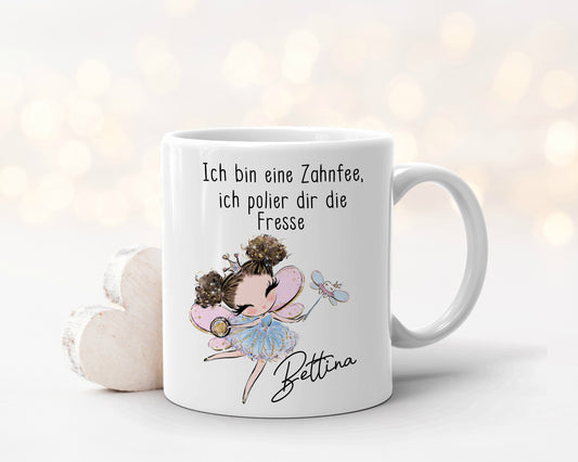 9 Zahn Designs | Zahnfee Zahnarthelferin Zahnarzt Tasse mit Name Wunschtext | Fototasse personalisiert | Geschenk Arbeit Medizin ZFA