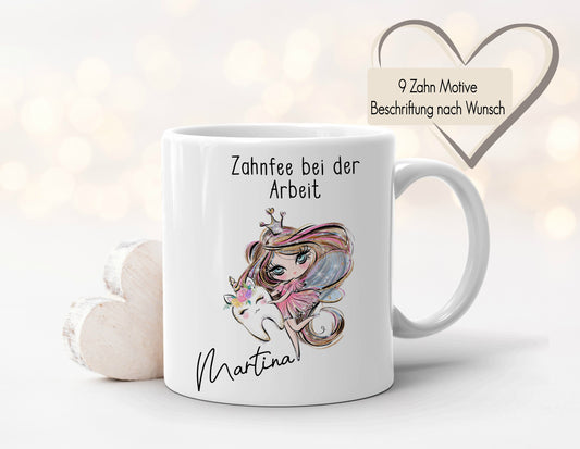 9 Zahn Designs | Zahnfee Zahnarthelferin Zahnarzt Tasse mit Name Wunschtext | Fototasse personalisiert | Geschenk Arbeit Medizin ZFA