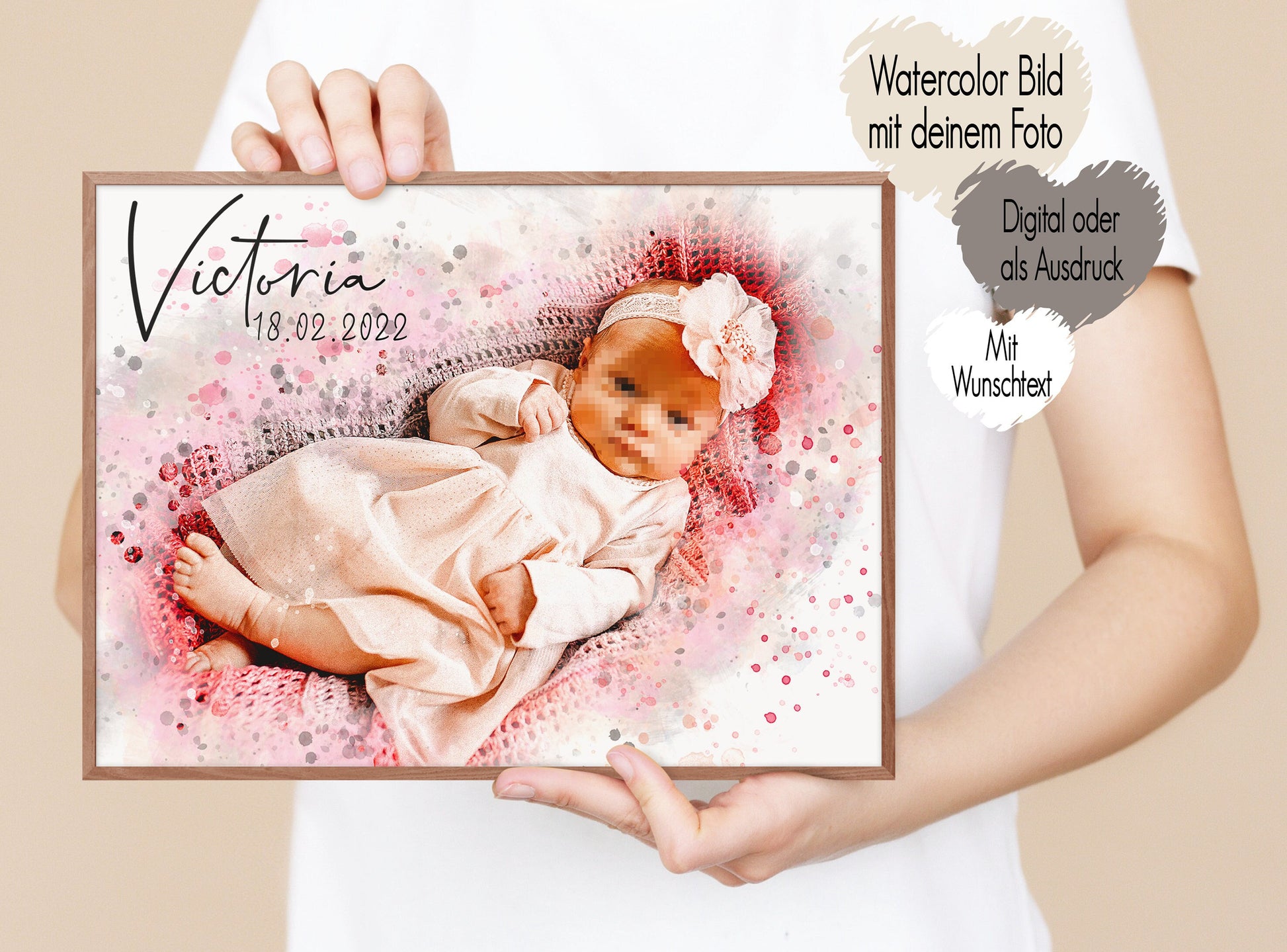 Zeichnung vom eigenen Foto| Personalisiertes Geschenk | Porträt Fotogeschenk Partner Hochzeit Hund Katze | Valentinstag Geburt | Einzigartig