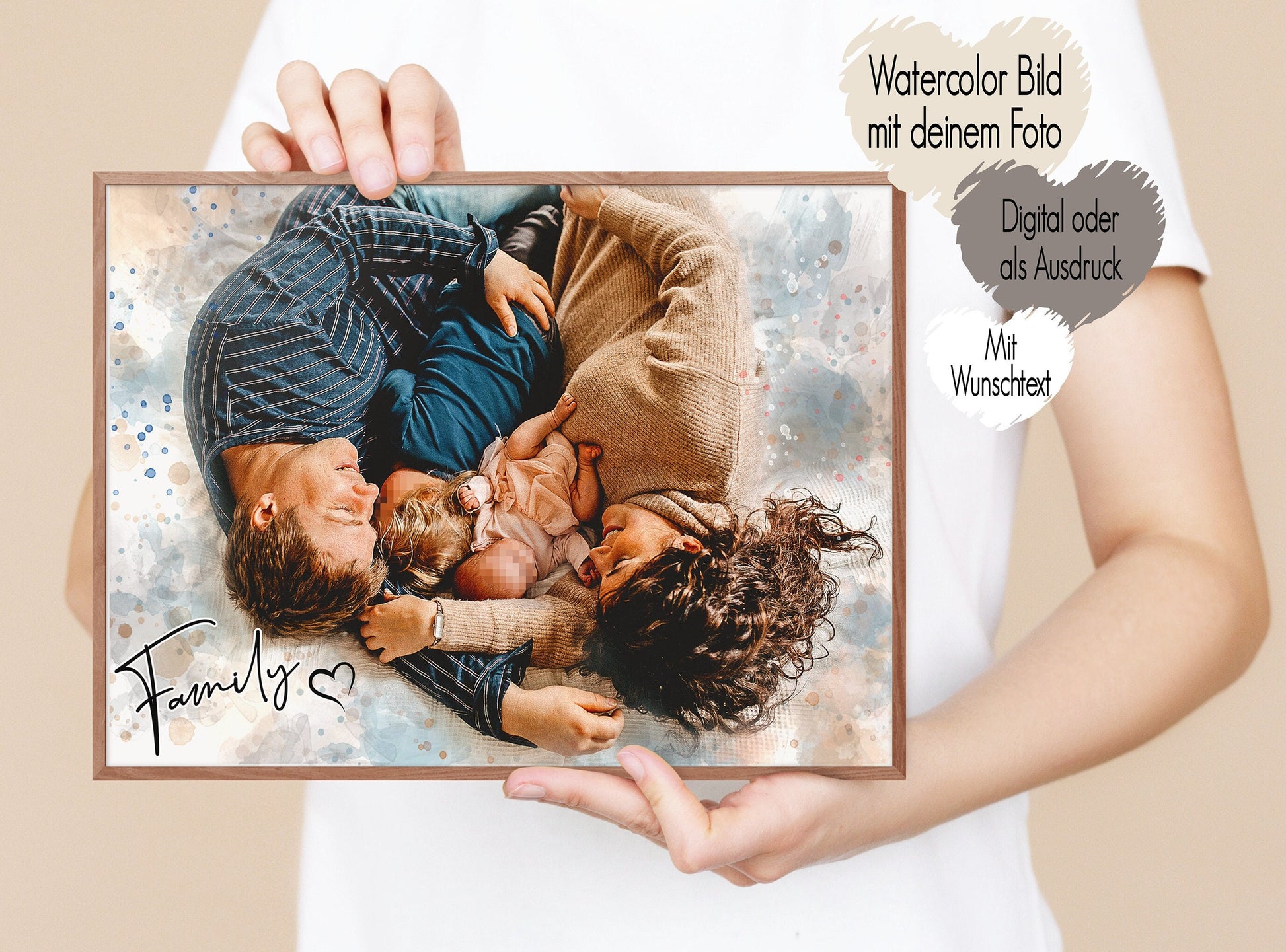 Zeichnung vom eigenen Bild | Personalisiertes Geschenk | Portrait Partner Hochzeit Freundin Hund Tier Katze | Geburtstag Taufe | Einzigartig