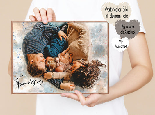 Zeichnung vom eigenen Bild | Personalisiertes Geschenk | Portrait Partner Hochzeit Freundin Hund Tier Katze | Geburtstag Taufe | Einzigartig