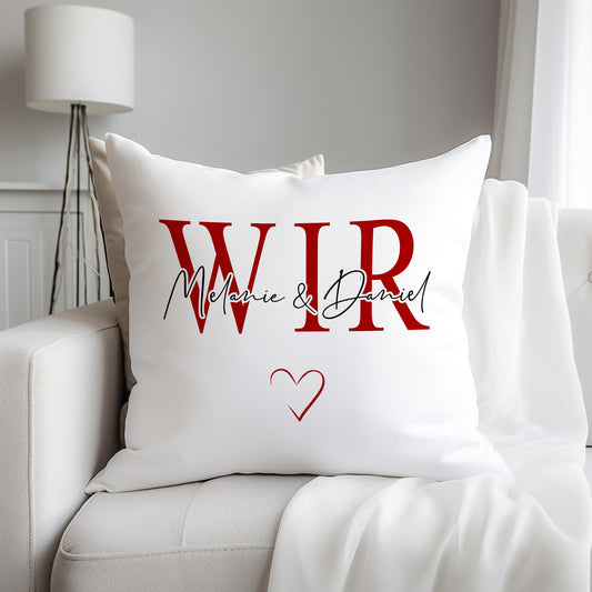 Deko Kissen WIR | personalisiert mit Namen | Geschenk für Paare Partner Hochzeit Jahrestag Kissenhülle | minimalistisch mit Herz