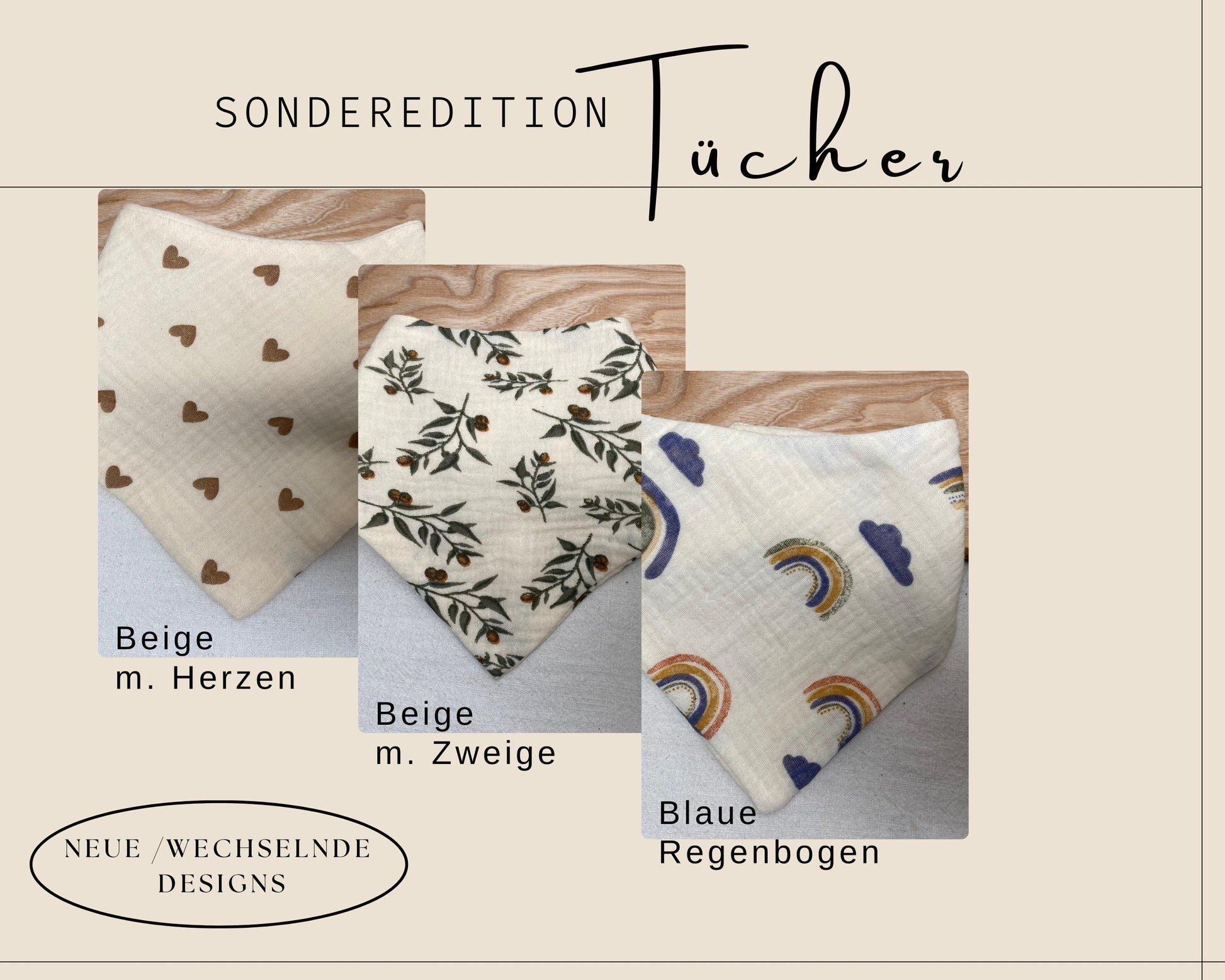 Halstuch Baby personalisiert mit Name + Grafik | Dreieckstuch Baby Geschenk zur Geburt | Musselin Lätzchen Spucktuch | Regenbogen Herz Tiere