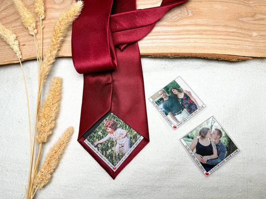 Krawatte Patch personalisiert mit Foto und Wunschtext | Für den Brautvater Papa Trauzeugen Geschenkidee zur Hochzeit Bräutigam Applikation