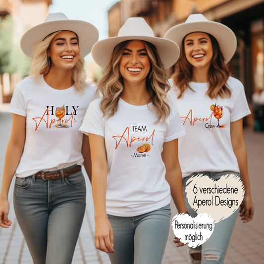 T-Shirt oder Bügelbild Aperol Name Wunschtext möglich | Team Aperol Holy Aperoli Liebe auf den ersten Spritz | Geschenk Freundin Funny