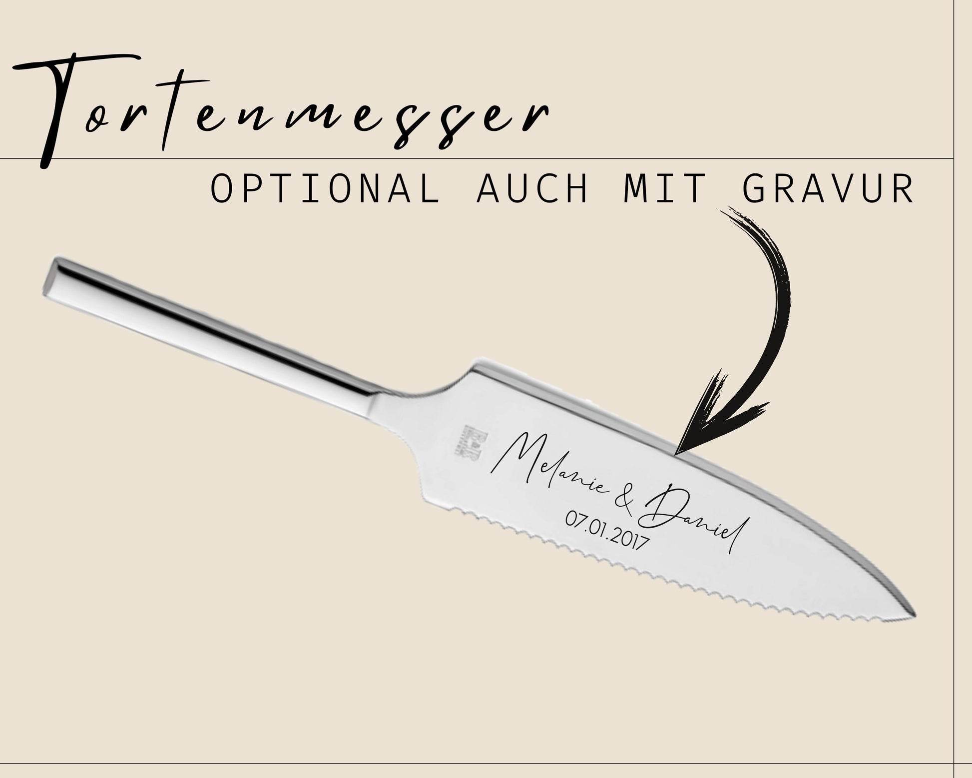Tortenheber Tortenmesser Set mit Gravur | Gold o. Silber | Blätter Rahmen