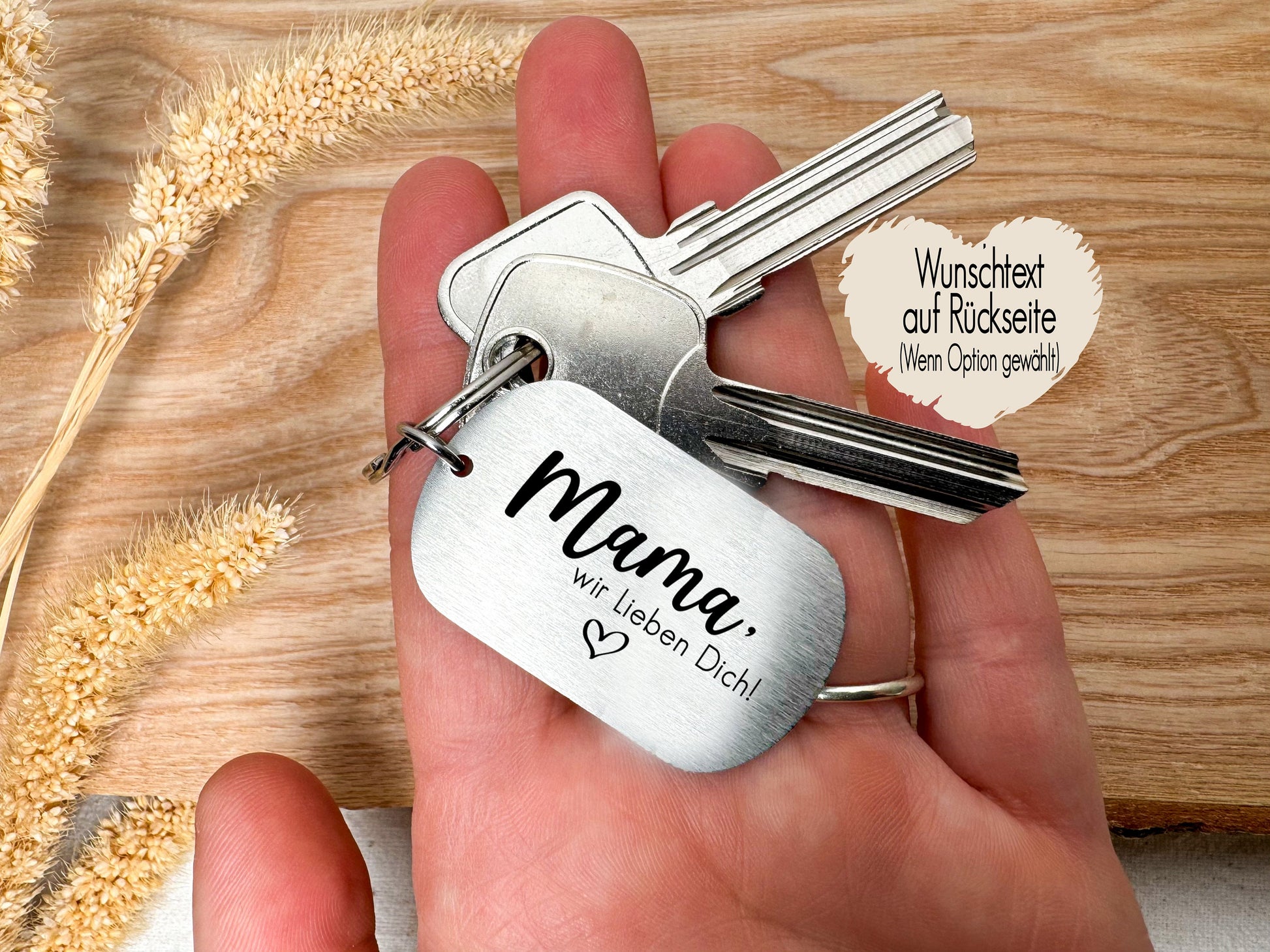 Schlüsselanhänger rechteckig personalisiert mit Kinderhände und Herz Hand | Familienanhänger