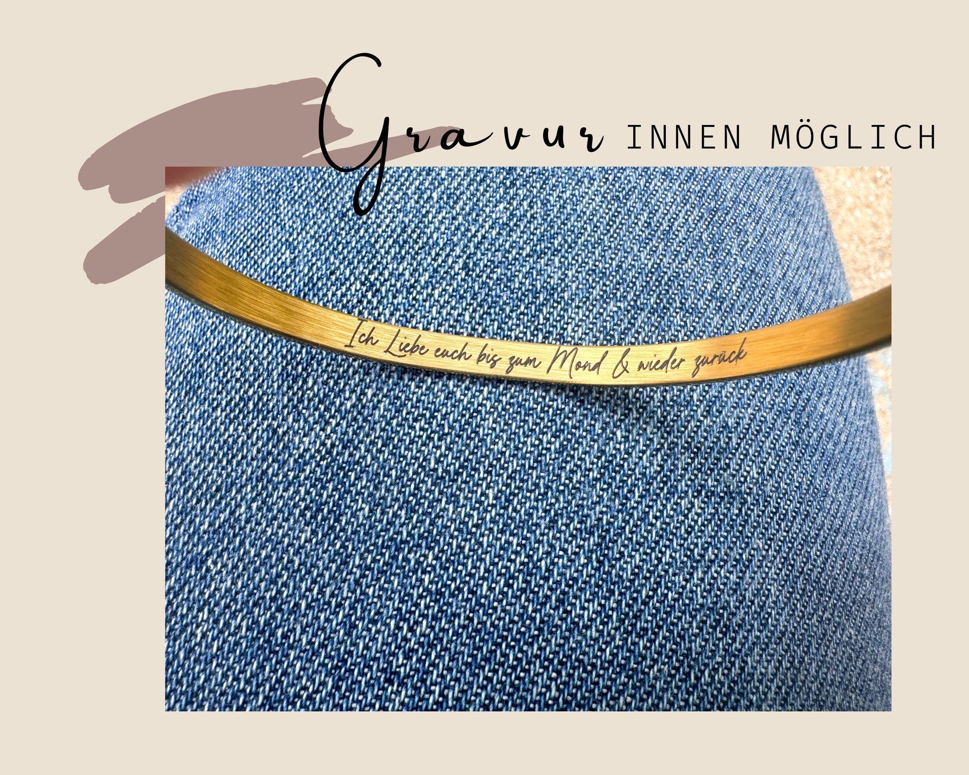 Armreif mit Gravur personalisiert | Gold Silber Rosegold Matt Glanz | Armband Damen | Wunschtext Grafik | Geschenk Frauen Freundin Mama