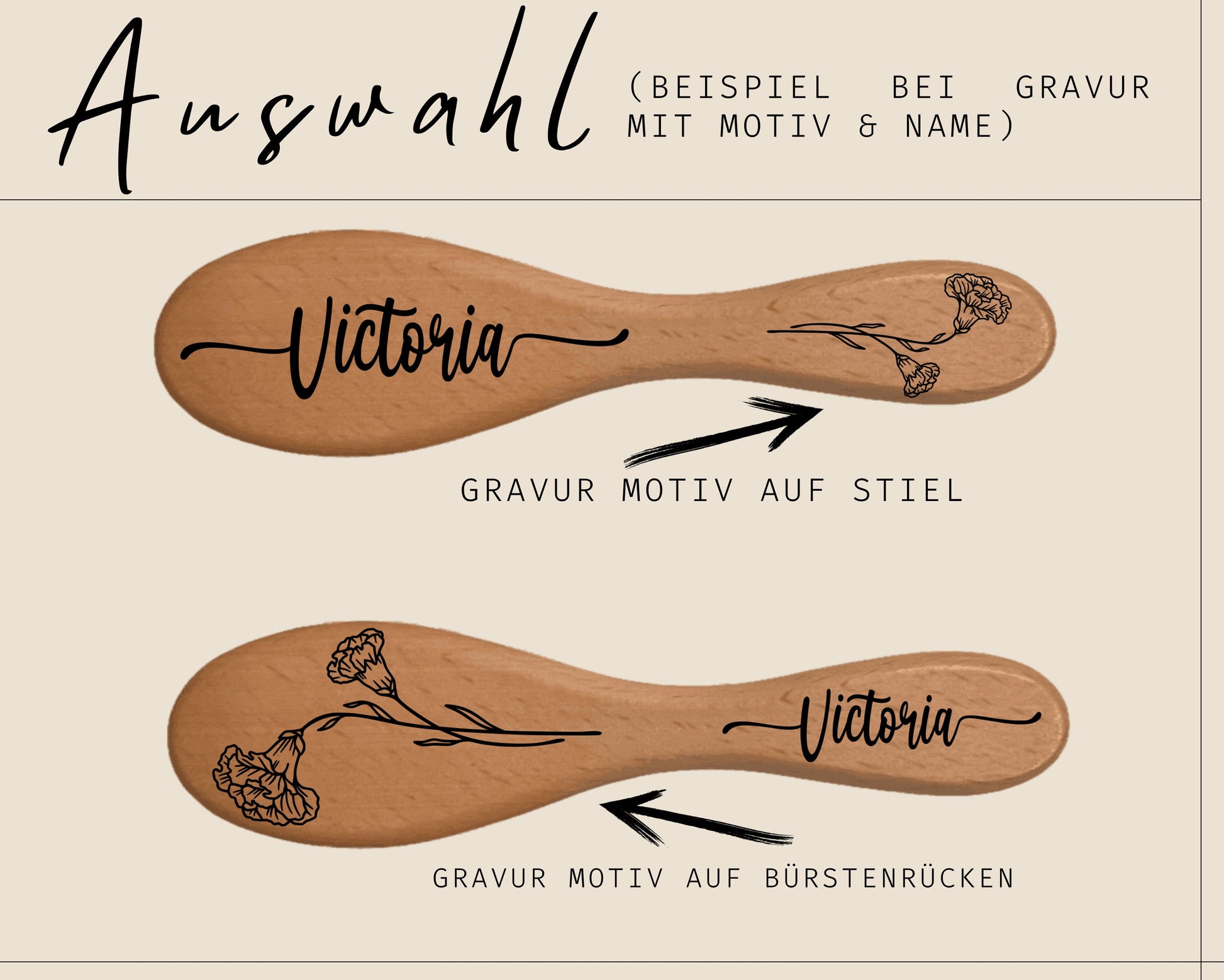 Babyhaarbürste aus Holz personalisiert mit Name | Lasergravur | Geschenk zur Taufe, Geburt | Babybürste mit Namen Herzen Love