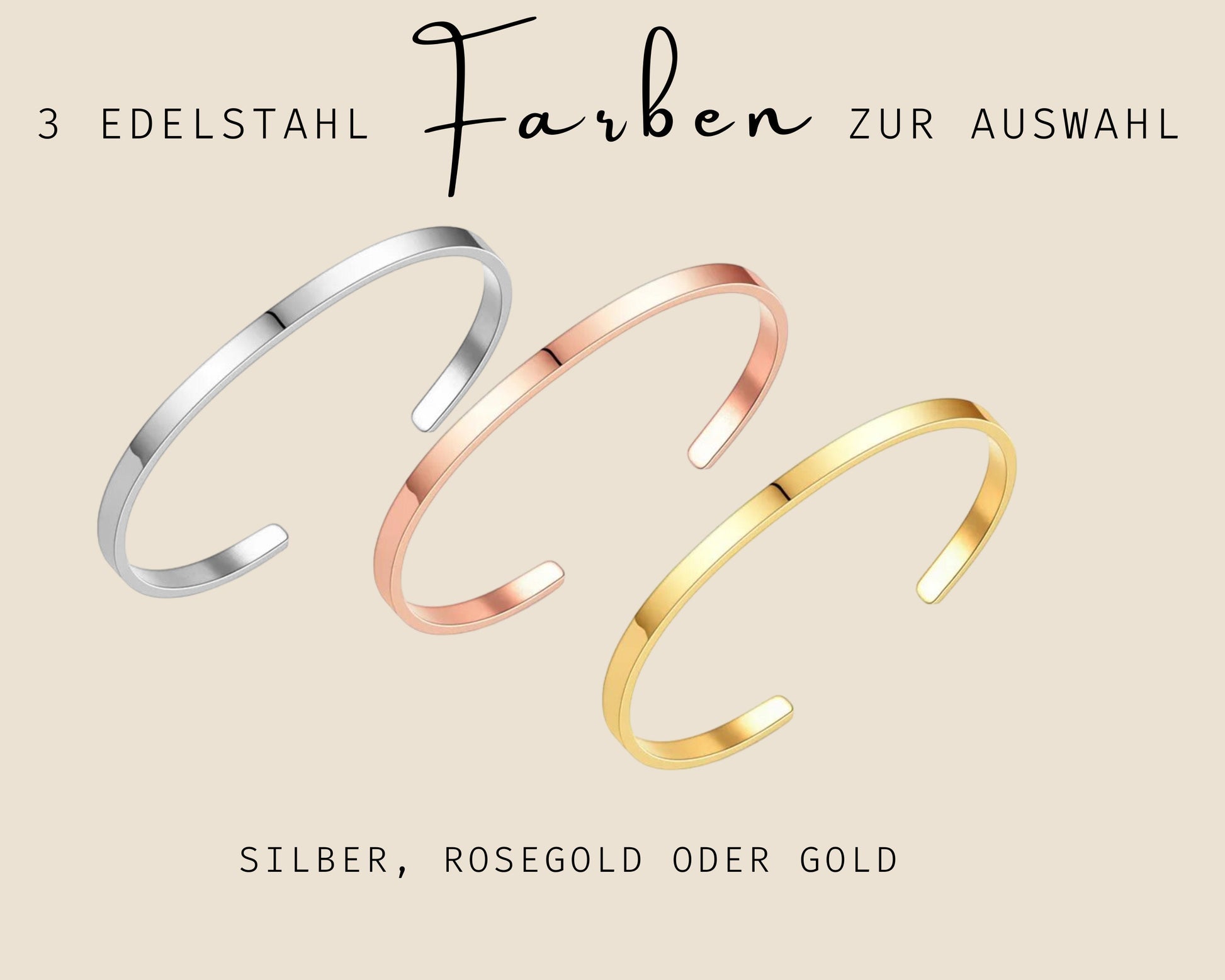 Armreif mit Gravur personalisiert Gold Silber Rosegold Matt Glanz