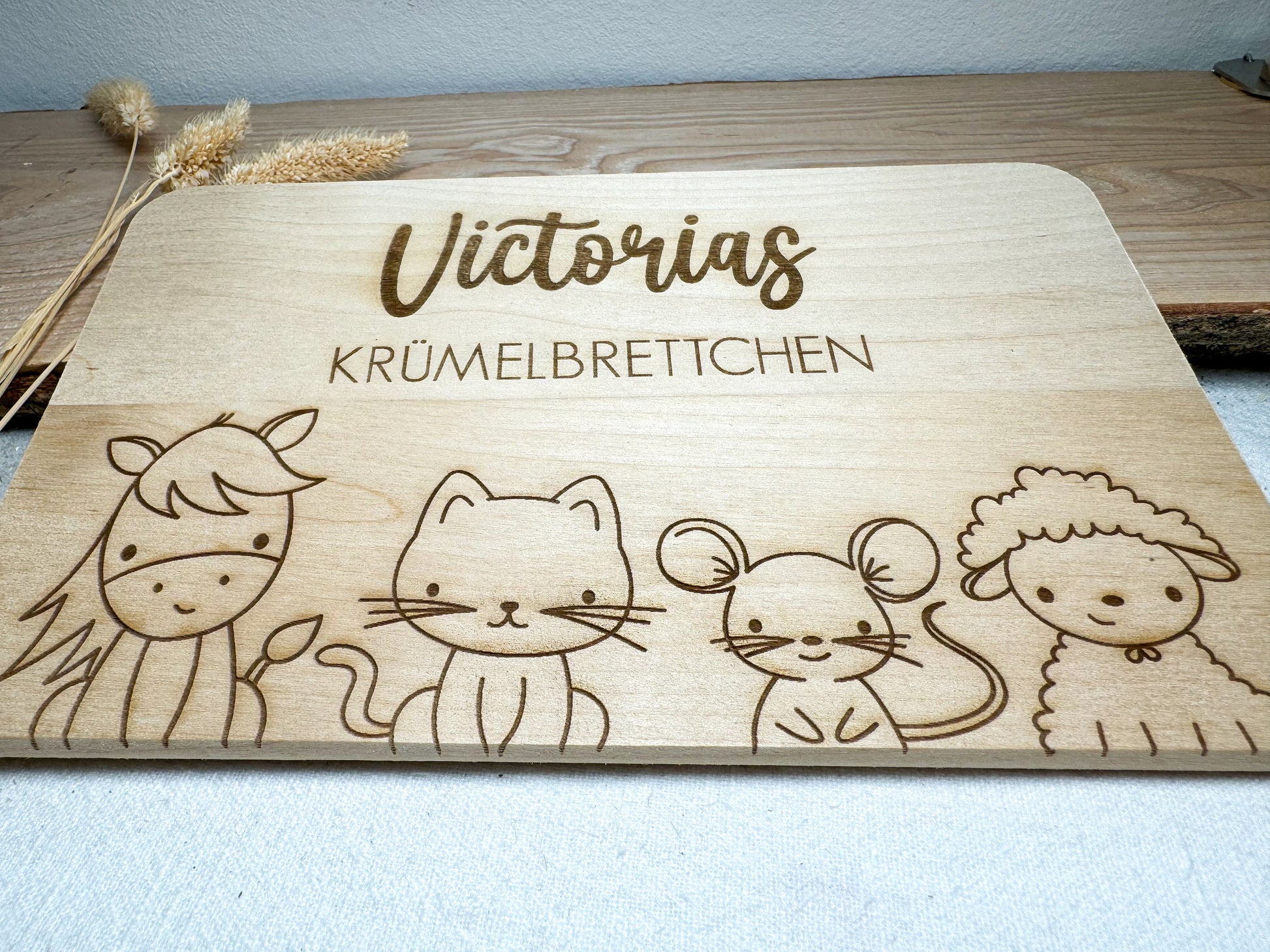 Frühstücksbrett personalisiert mit Name Wunschtext | Holzbrett Lasergravur | Geschenk Geburt Babygeschenk Taufe Vesperbrett | Tiere Farm